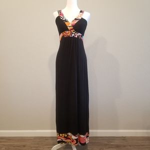 Pretty Little Thing Long Black Dress with Colorful Retro Print